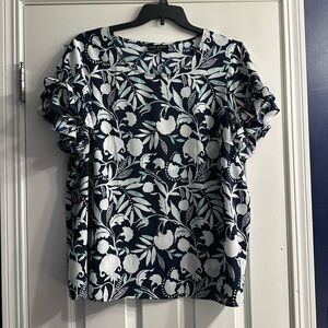 Lane Bryant Navy and White Floral Blouse